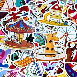 100pcs Carnival Stickers, Amusement Park Stickers, Funny Stickers for Kids, Ride Stickers, Waterproof Die-Cut Stickers, Laptop Stickers