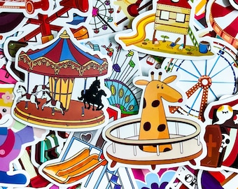 50pcs Carnival Stickers, Amusement Park Stickers, Funny Stickers for Kids, Ride Stickers, Waterproof Die-Cut Stickers, Laptop Stickers
