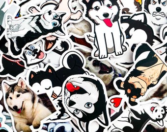 50pcs Husky Dog Vinyl Stickers, Cute Waterproof, Funny Dog Stickers, Animal Stickers, Pet Lover Pack, Husky Stickers Pack