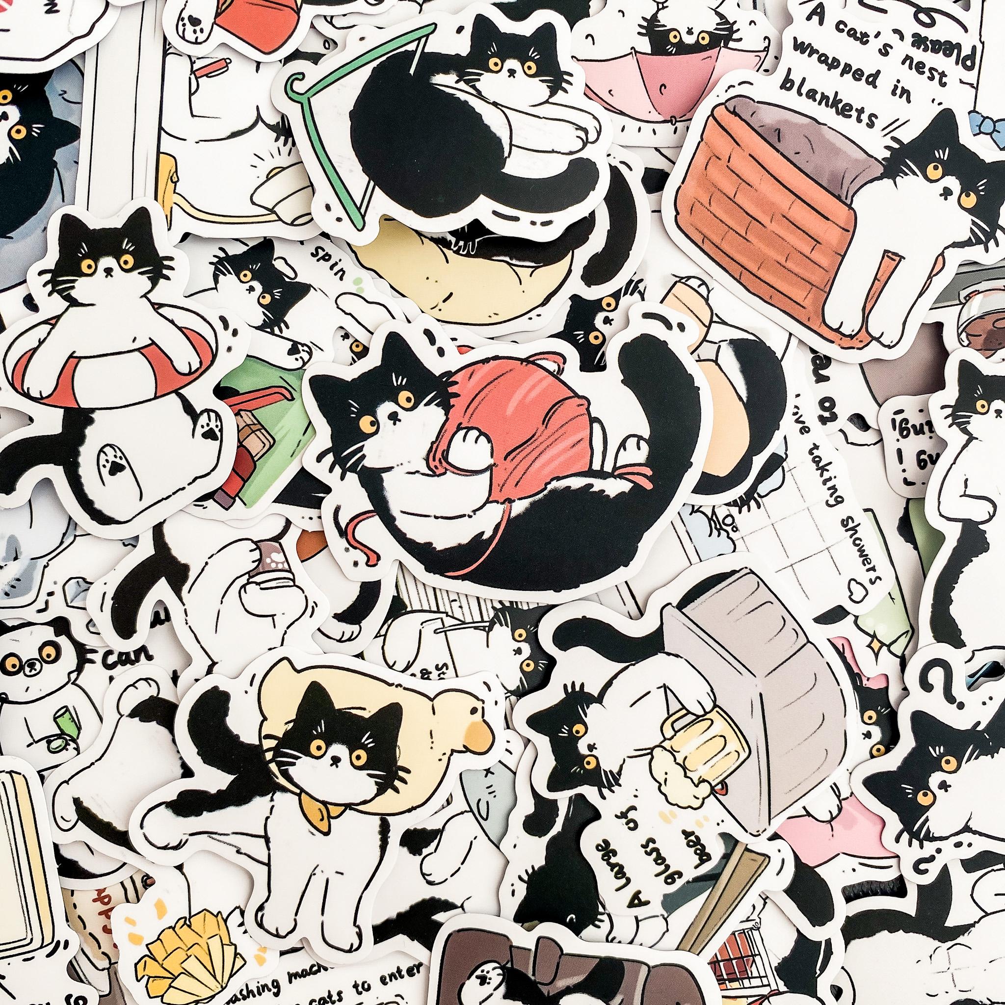 50pcs Black Cat Stickers, Cute Cat Sticker Pack, Waterproof Kawaii ...