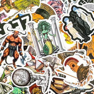 100 Stück Mythologie-Aufkleber, griechische Götter und Helden-Aufkleber, wasserdichte Kunstaufkleber, Retro-Aufkleber, Zeus Athena Hades Sticker Pack