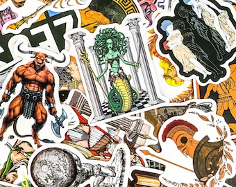 50pcs Mythology Stickers, Greek Gods and Heroes Stickers, Waterproof Art Stickers, Retro Stickers, Zeus Athena Hades Sticker Pack
