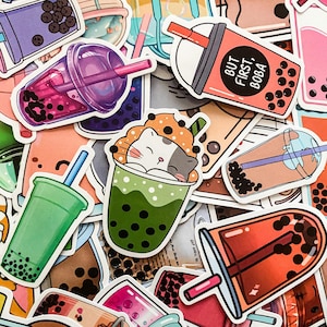 Lot de 100 autocollants Bubble Tea, Stickers Kawaii Boba pour boisson, Stickers Boba mignons, Stickers étanches pour ordinateur portable, Bouteille d'eau, Journal