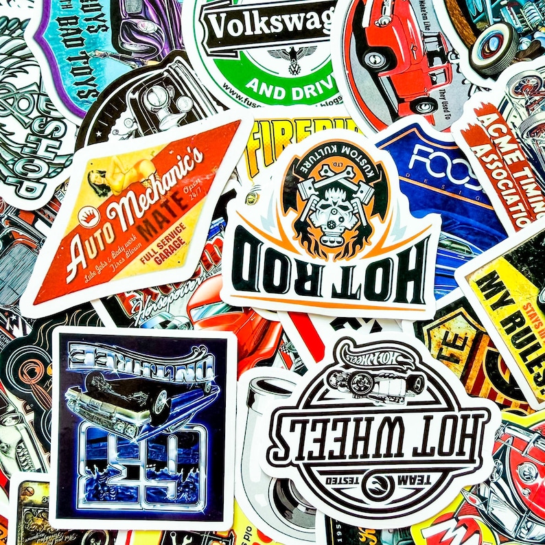 Auto Shop Sticker 50PCS Vintage Hot Rod Car Stickers Pack, Classic Modified Car Collage ...