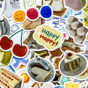 100pcs Kawaii Food Stickers, Fun Bakery Stickers, Waterproof Vinyl Stickers, Cute Bread Stickers, Breakfast Stickers, Snack Stickers