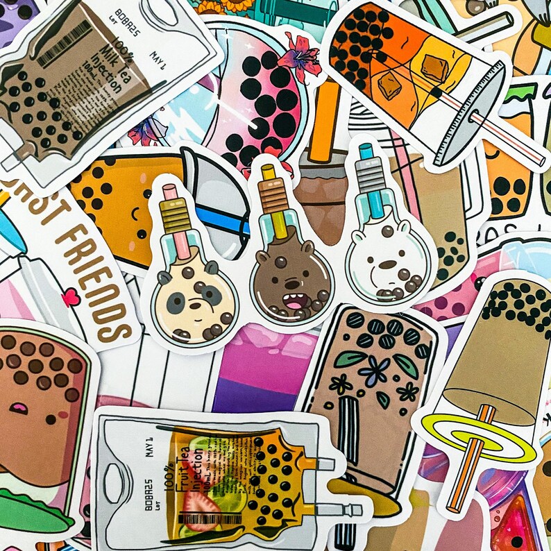 50pcs Bubble Tea Sticker Pack, Kawaii Beverag Stickers, Kawaii Boba ...