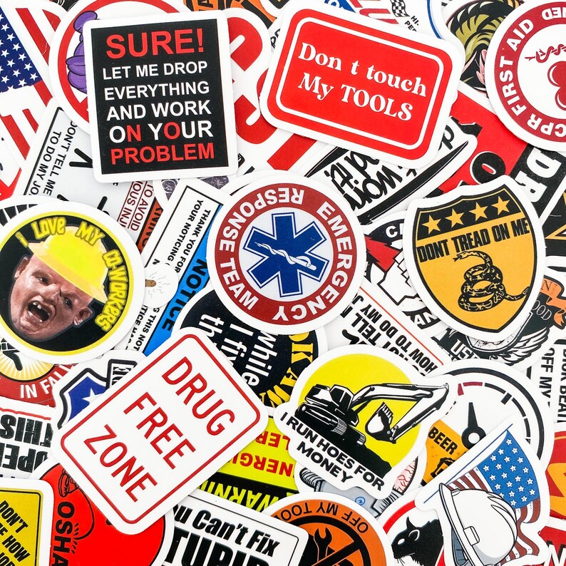 100pcs Hard Hat Sticker Pack, Work Funny Stickers, Waterproof Stickers, Toolbox and Equipment Stickers, Safety Helmet Stickers image 8