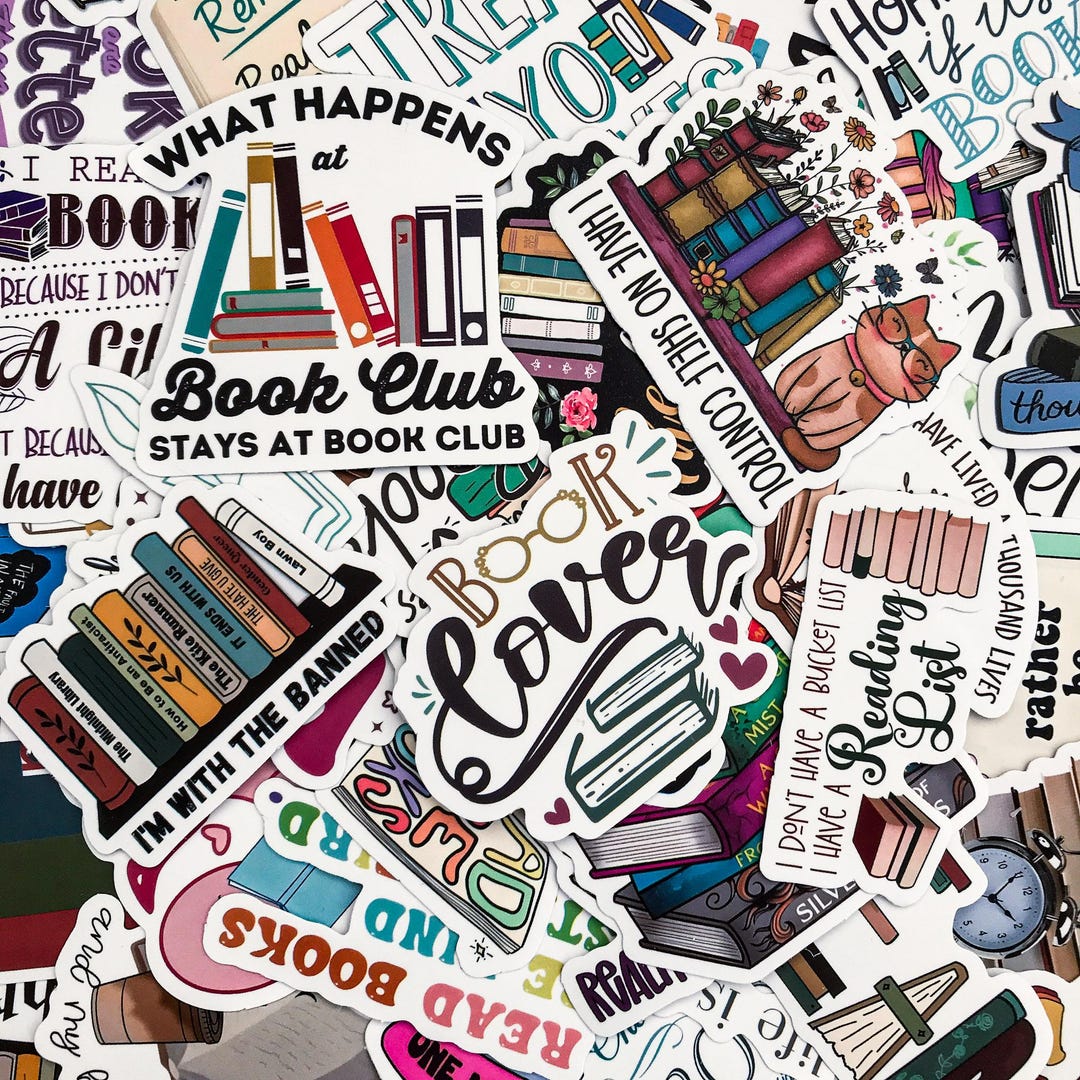 Literature Review Stickers 50pcs Bibliophile Themed Stickers, Reading Quotes Illustrated Stickers ...
