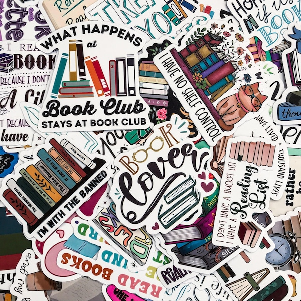 50pcs Bibliophile Themed Stickers, Reading Quotes Illustrated Stickers, Vivacious Book Inspired Stickers, Artistic Stickers for Book Lovers