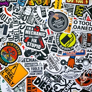 100pcs Diesel Mechanic Vinyl Stickers Pack, Cool Stickers for Toolbox, Laptop, Bottle, Garage Decor, Diesel Fuel and Mechanic Humor Stickers