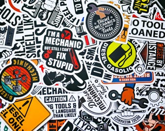 Zestaw 50 naklejek winylowych z motywem mechanika diesla, fajne naklejki na skrzynkę narzędziową, laptopa, butelkę, wystrój garażu, naklejki z paliwem diesla i humorem mechanika