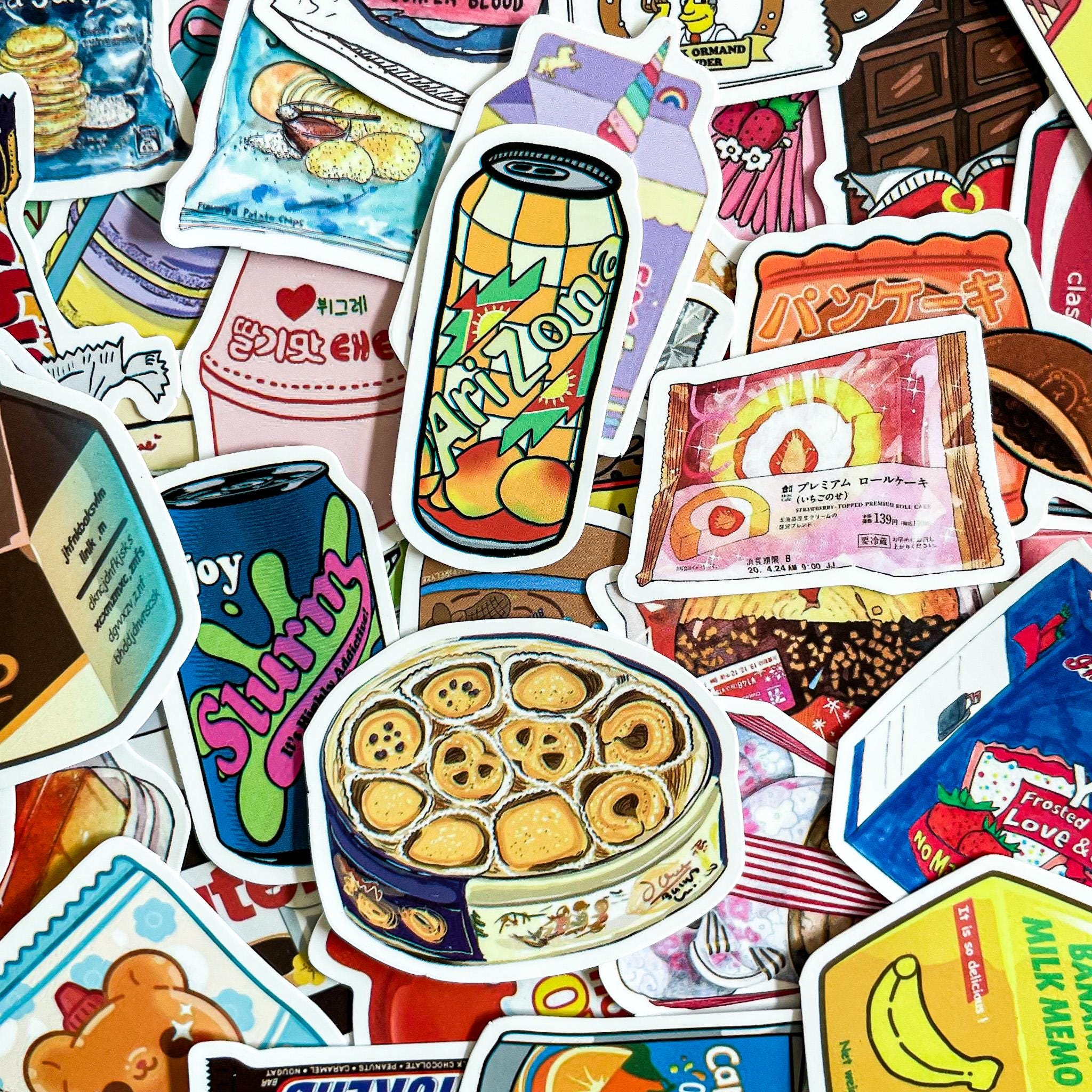 50pcs Fun Food and Drink Stickers Pack, Waterproof Snack Stickers ...