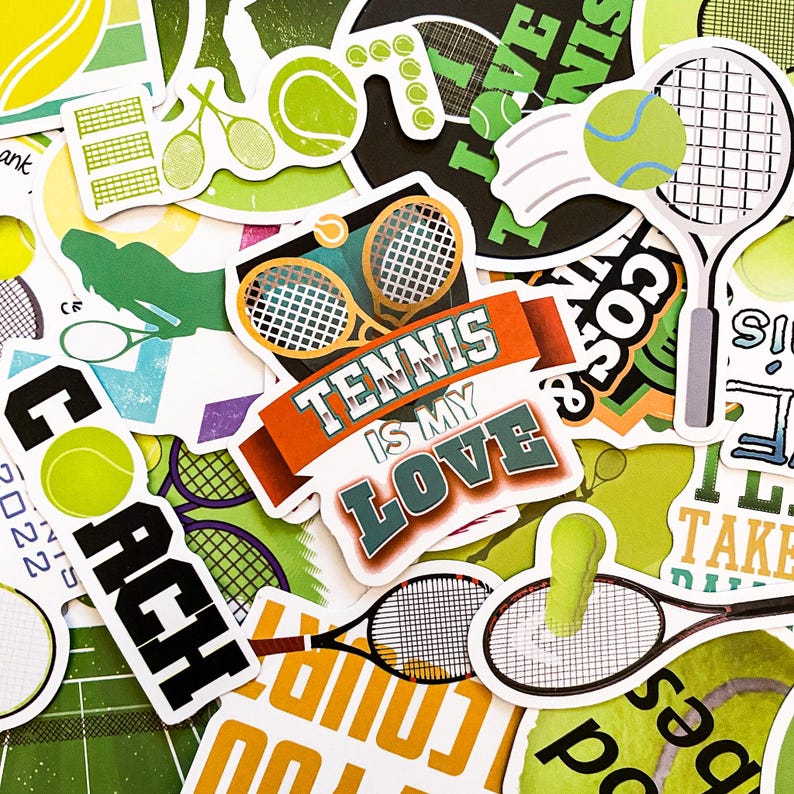 Tennis Racket Digital Stickers 50pcs Sports Stickers Pack, Tennis Stickers, Waterproof Athlete ...