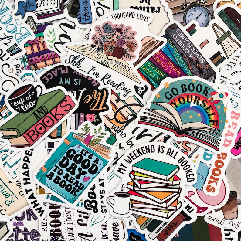 Literature Review Stickers 50pcs Bibliophile Themed Stickers, Reading Quotes Illustrated Stickers ...