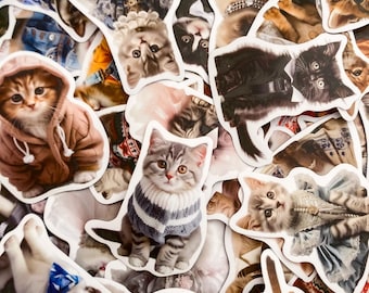 50pcs Kawaii Cat Stickers, Cute Kitty Stickers, Waterproof Kitten Stickers, Fashionable Cat Decals, Fun Cat Laptop Scrapbook Stickers