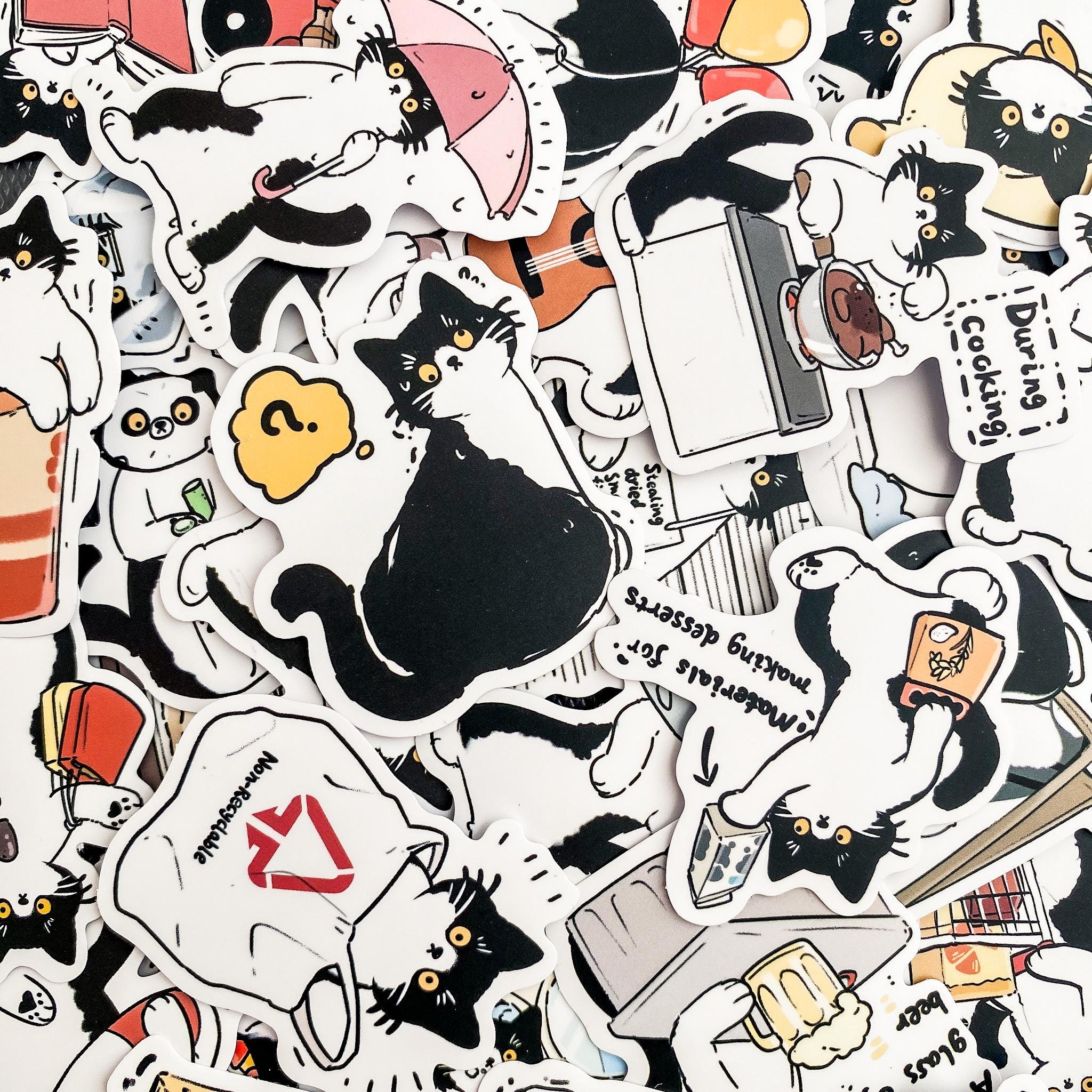 50pcs Black Cat Stickers, Cute Cat Sticker Pack, Waterproof Kawaii ...