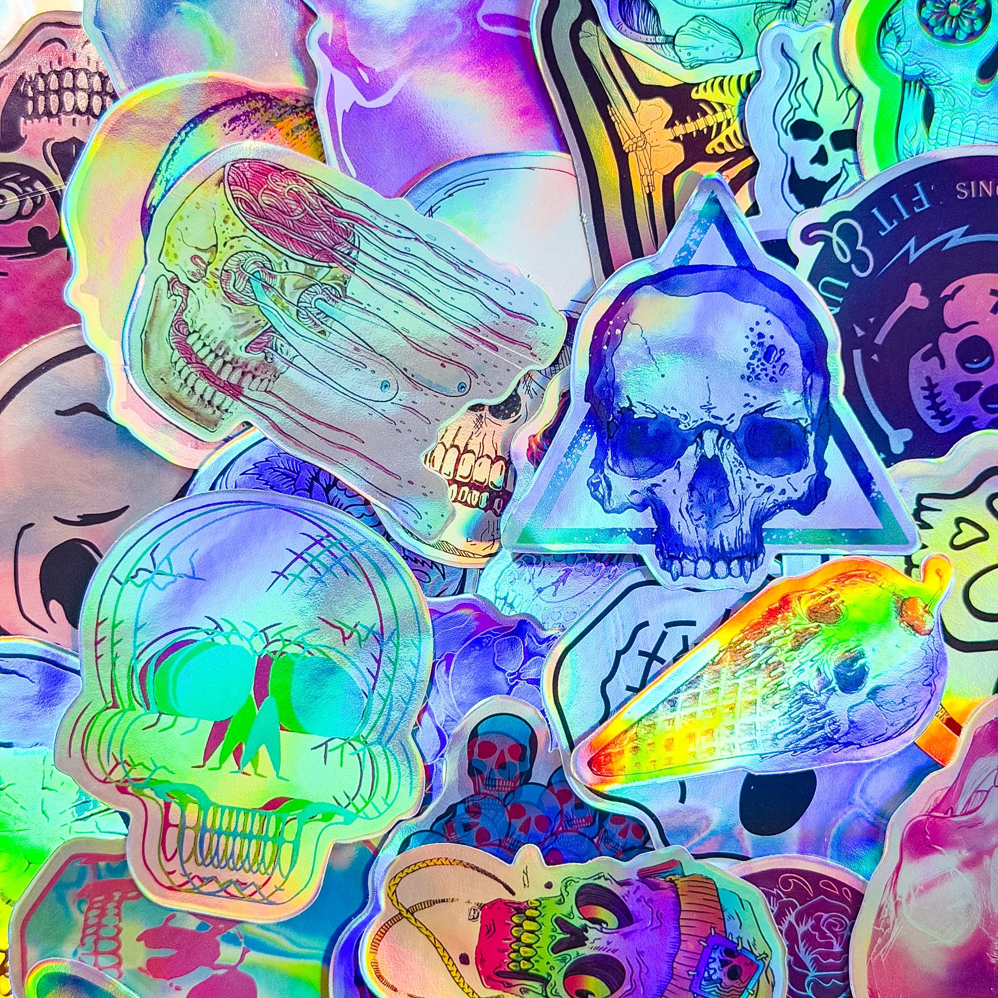 Future Humans Stickers 50PCS Futuristic Skull Stickers Pack, Prismatic Graffiti Stickers, Bold ...
