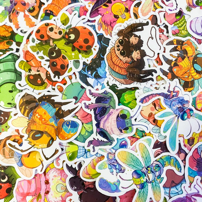 50pcs Insect Stickers, Vibrant Bug Stickers, Colorful Waterproof Insect ...