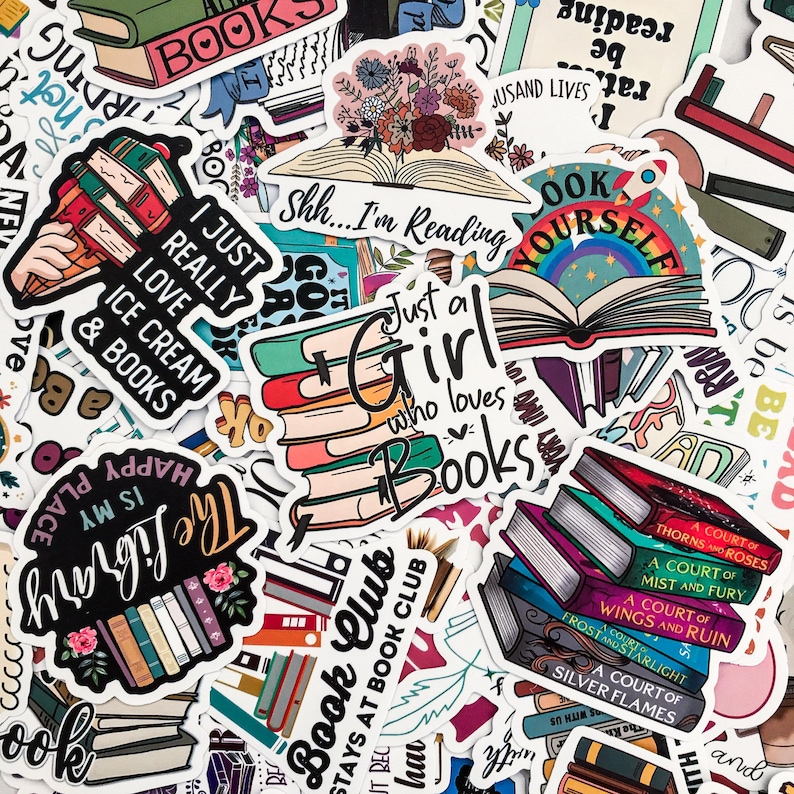 50pcs Bibliophile Themed Stickers, Reading Quotes Illustrated Stickers ...
