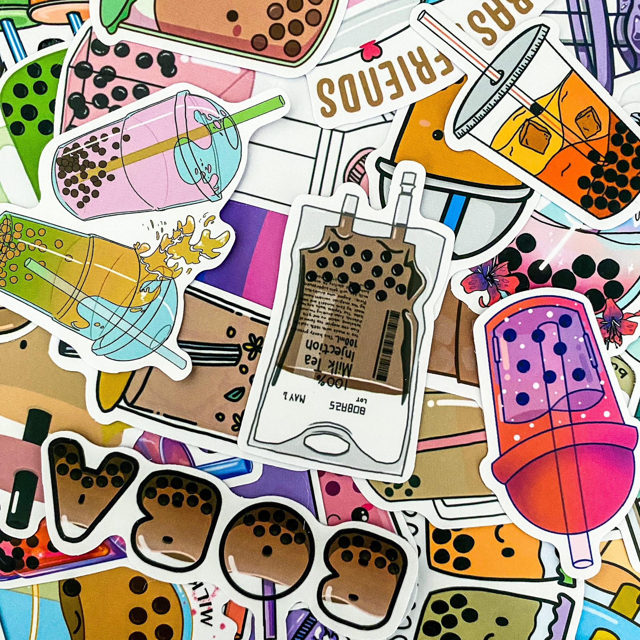 50pcs Bubble Tea Sticker Pack, Kawaii Beverag Stickers, Kawaii Boba ...