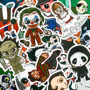 100 pegatinas de terror espeluznantes, pegatinas de personajes de Halloween, paquete de pegatinas de terror Chibi a prueba de agua, pegatinas de películas espeluznantes, pegatinas aterradoras