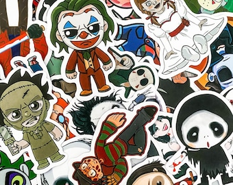 50 stks stickers griezelige horror, stickers Halloween-personage, waterdicht chibi-horrorstickerpakket, stickers griezelige film, enge stickers