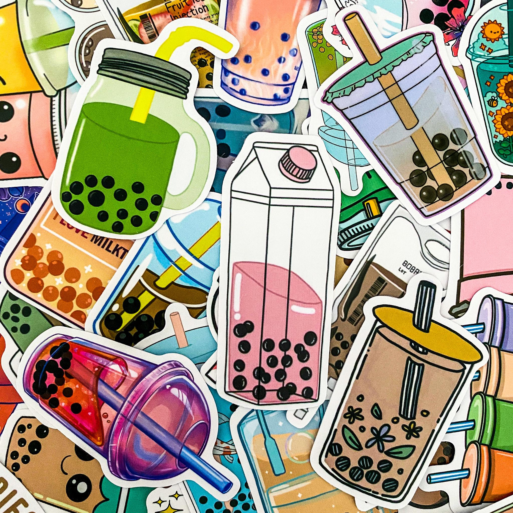 50pcs Bubble Tea Sticker Pack, Kawaii Beverag Stickers, Kawaii Boba ...