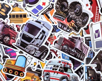 100pcs Truck Stickers Pack, Transportation & Machinery Stickers, Fun Waterproof Stickers for Kids, Construction Vehicles Stickers