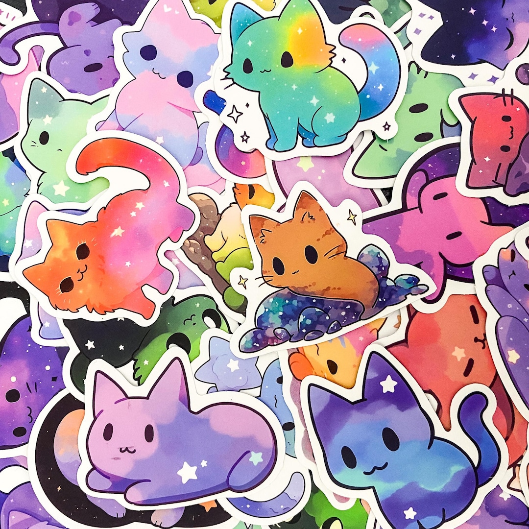 50pcs Starry Sky Cat Stickers, Galaxy Vinyl Stickers, Aesthetic ...