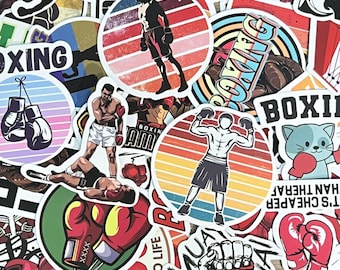 50 pegatinas de boxeo, set de pegatinas de boxeo para botellas, portátiles, libros, pegatinas deportivas para el equipo de clase o actividades deportivas, pegatinas para él