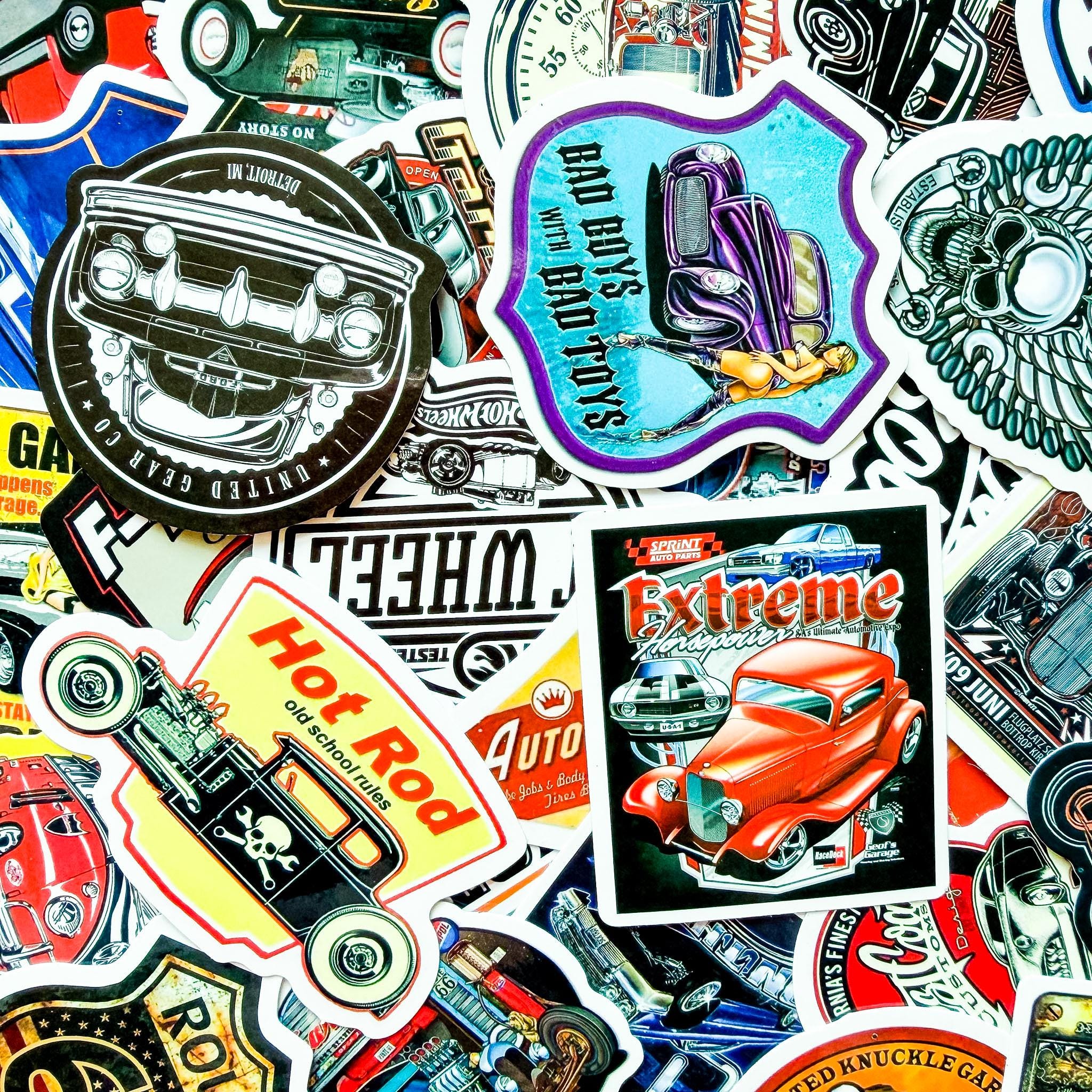 50PCS Vintage Hot Rod Car Stickers Pack, Classic Modified Car Collage ...