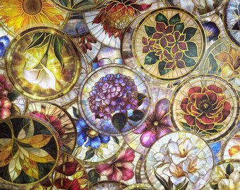Paquete de 50 pegatinas florales con efecto vidriera, pegatinas elegantes, pegatinas transparentes, pegatinas doradas, pegatinas de PET para diarios, vasos y fundas de teléfono.