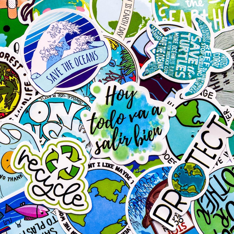 Saveme Earth Sticker 50PCS Save Earth Stickers Pack, Green Botanical Stickers, Ocean ...