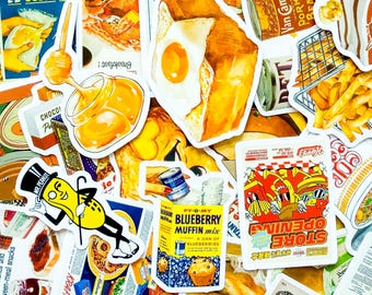 50PCS Fun Food Stickers Pack, Retro Breakfast Stickers, Delicious Dessert Stickers, Burger, Fries & Pie Stickers for Scrapbook, Phone Case