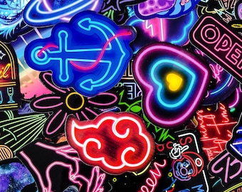 100 Stück ästhetische Neon-Aufkleber, wasserdichte Neon-Aufkleber, coole Retro-Abziehbilder, Urban Pop Art Aufkleber, Funky Glow Kollektion