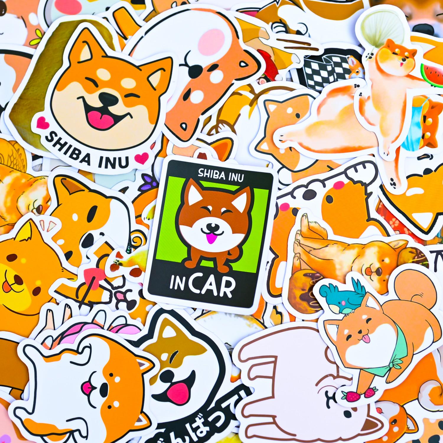 50 Random Shiba Inu Vinyl Stickers Pack - Cute Dog Stickers for Water ...