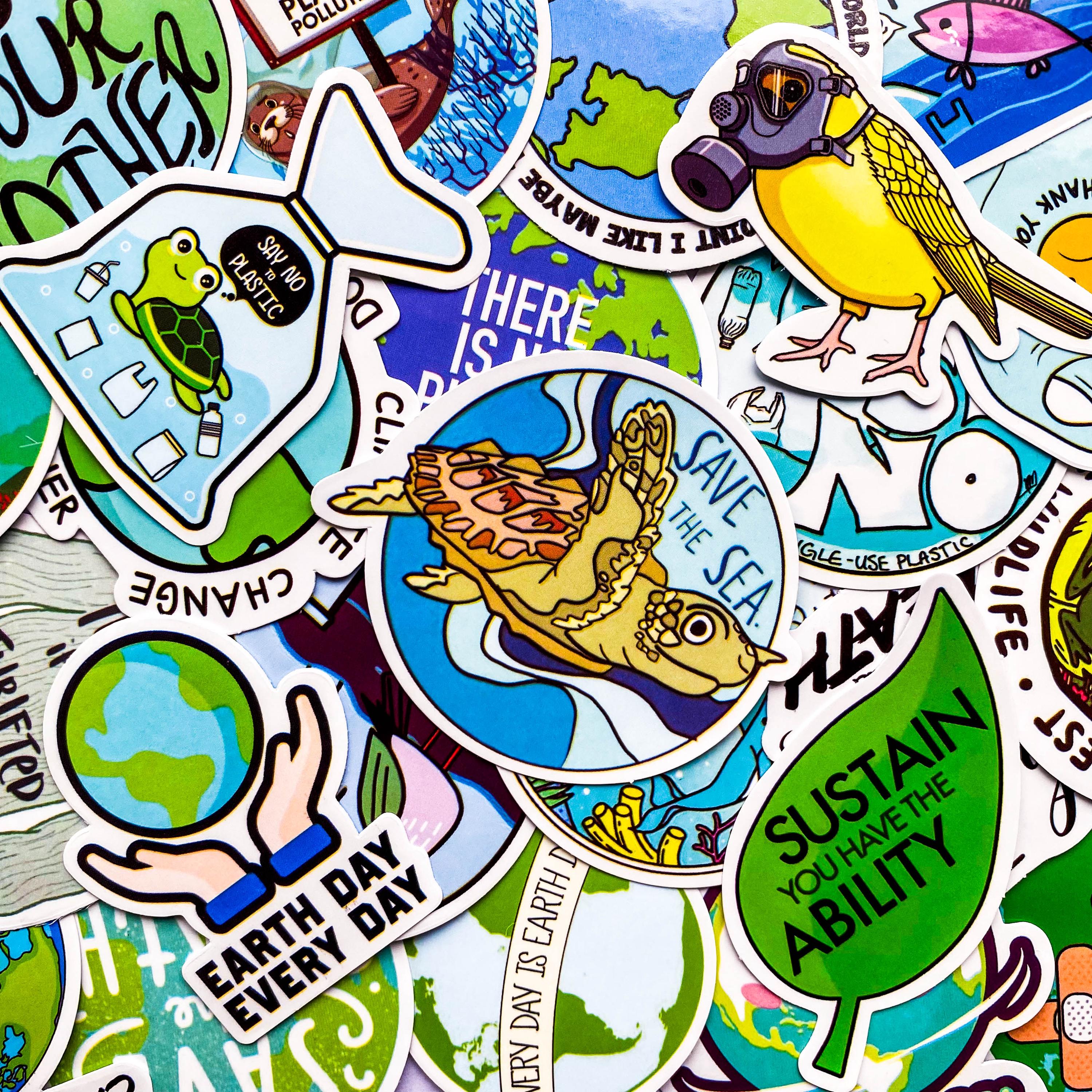 Saveme Earth Sticker 50PCS Save Earth Stickers Pack, Green Botanical Stickers, Ocean ...