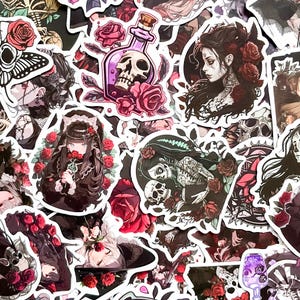 100pcs Aesthetic Journal Stickers, Gothic Fantasy Anime Stickers, Waterproof Witchy Stickers, Skull and Rose Sticker Pack