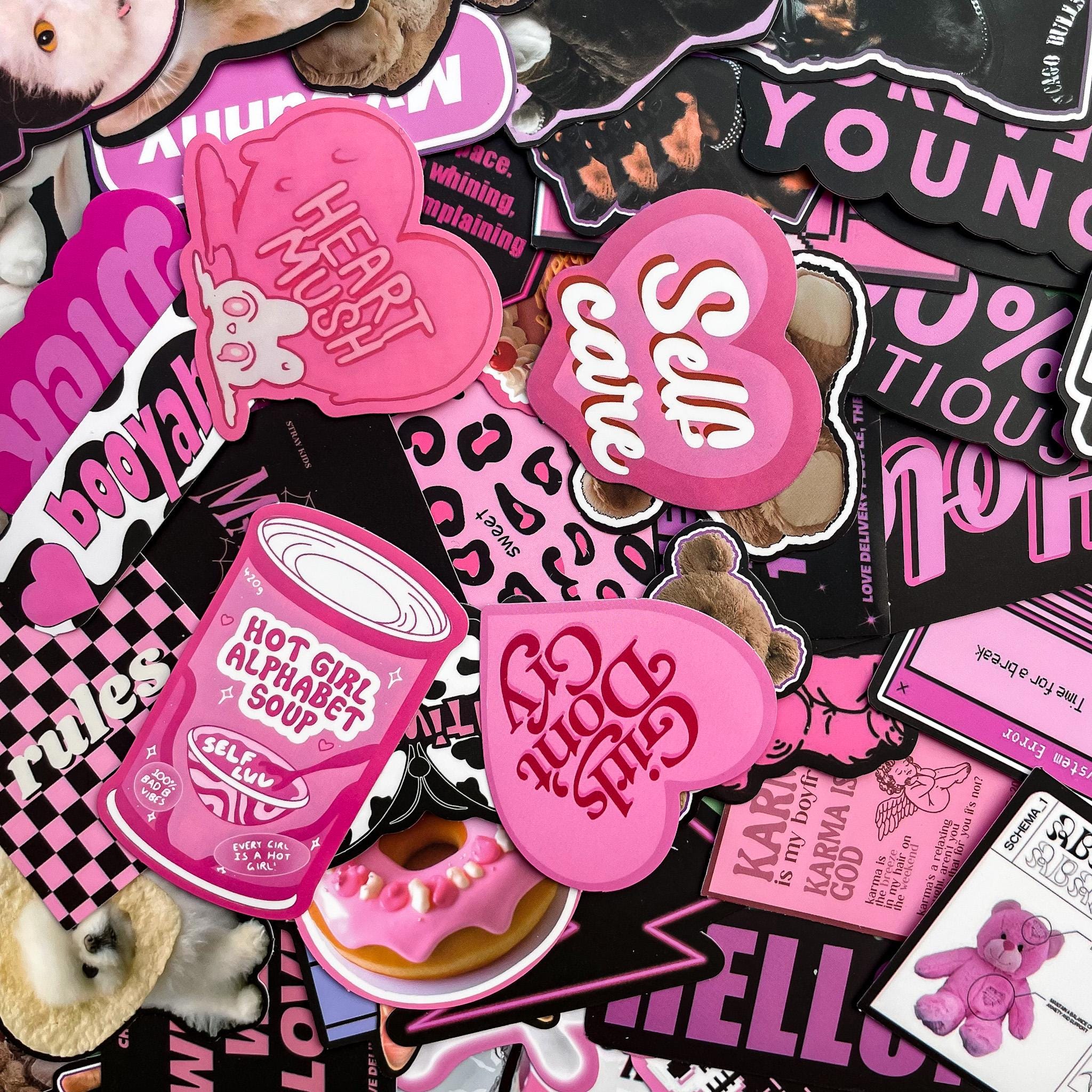 50pcs Y2K Pink Aesthetic Stickers Pack, Cute Girly Stickers, Vintage ...