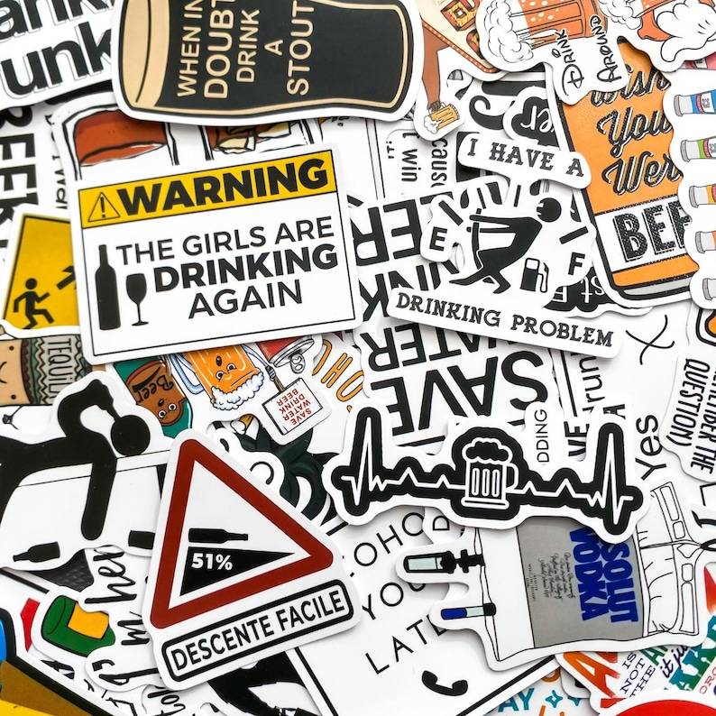 50pcs Beer Stickers, Humorous Drink Stickers, Bar Stickers, Water ...
