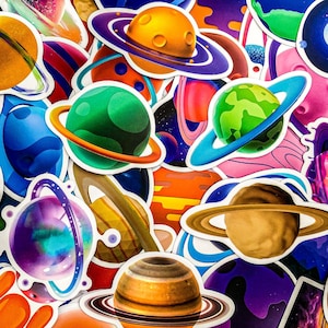 100 stickers spatiaux, stickers planètes étanches spatiaux, stickers astronautes, lot d'autocollants galaxie, stickers célestes