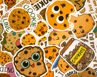 50pcs Cookie Stickers, Kawaii Cookie Designs, Cute Waterproof Sticker Pack, Fun Quotes, Cookie Stickers for Lunch Box