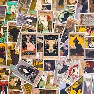 100 zufällige Tarot Katzen Aufkleber für Kindle - Mystische Katzen Tarot Karten, Astrologie Katzen Aufkleber für Laptop, Journals, Vintage Aufkleber