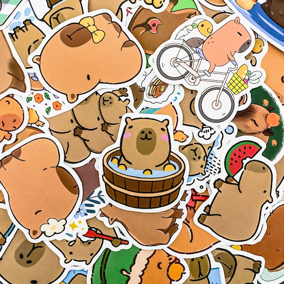 50pcs Capybara Stickers for Kids, Adorable Animal Stickers, Waterproof Cute Capybara Sticker Pack, Water Bottles Stickers
