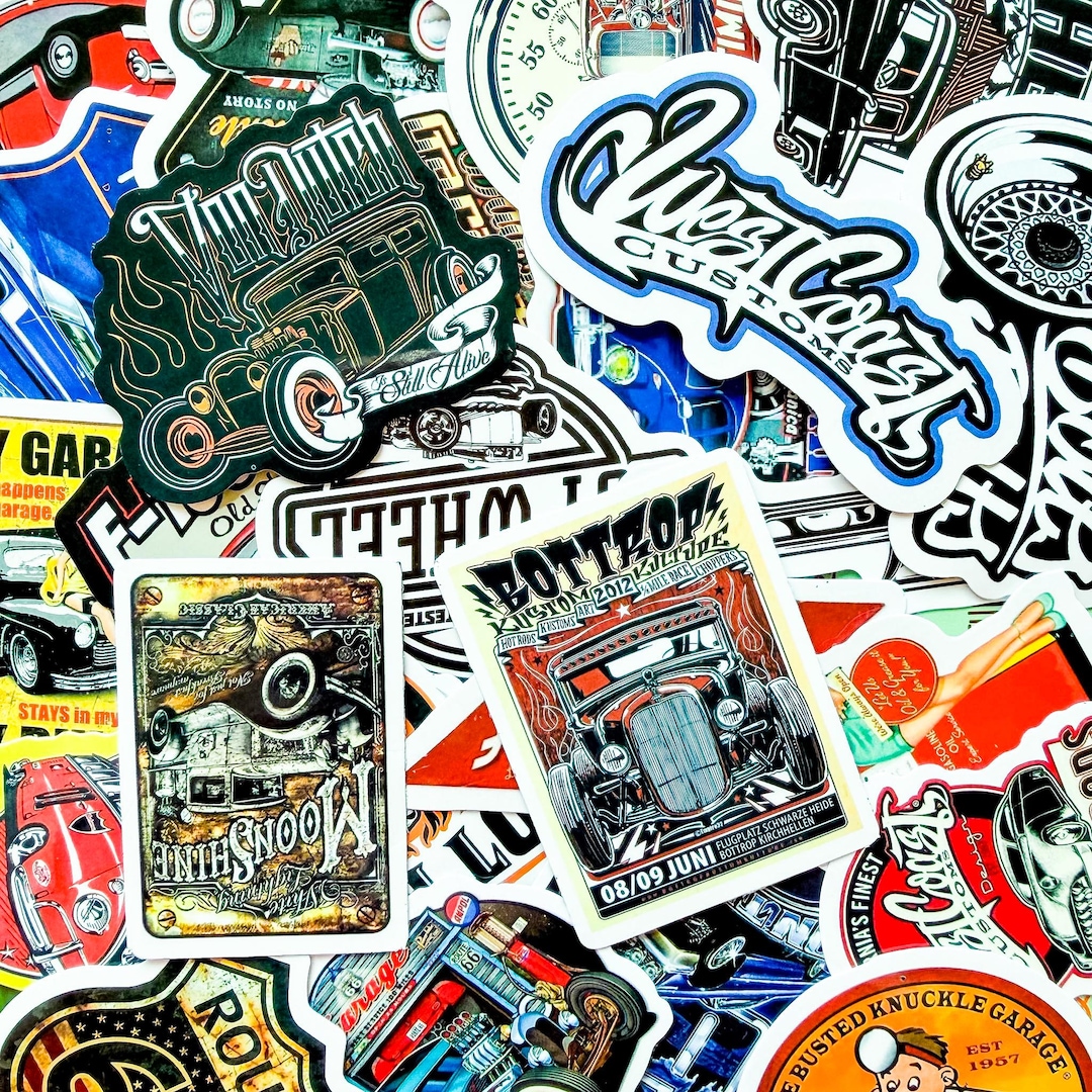 50PCS Vintage Hot Rod Car Stickers Pack, Classic Modified Car Collage ...