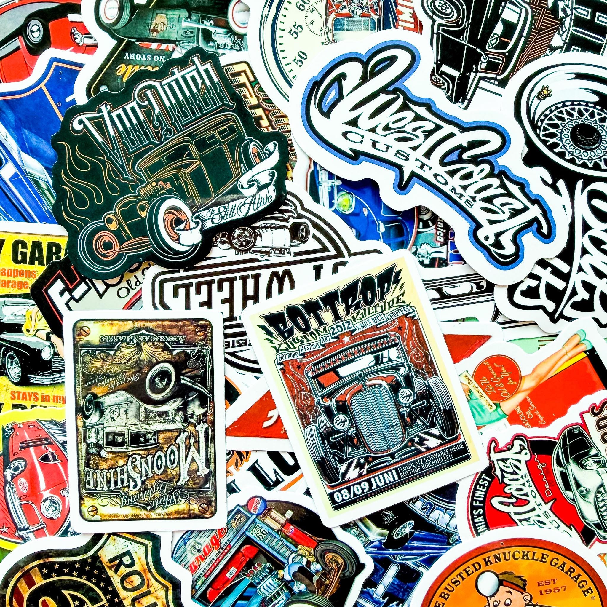 50PCS Vintage Hot Rod Car Stickers Pack, Classic Modified Car Collage ...