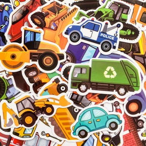 100pcs Kids Transportation Stickers Pack, Fun Learning Vehicle Stickers, Waterproof Construction Trucks, Educational Stickers for Kids