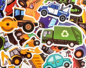 50pcs Kids Transportation Stickers Pack, Fun Learning Vehicle Stickers, Waterproof Construction Trucks, Educational Stickers for Kids