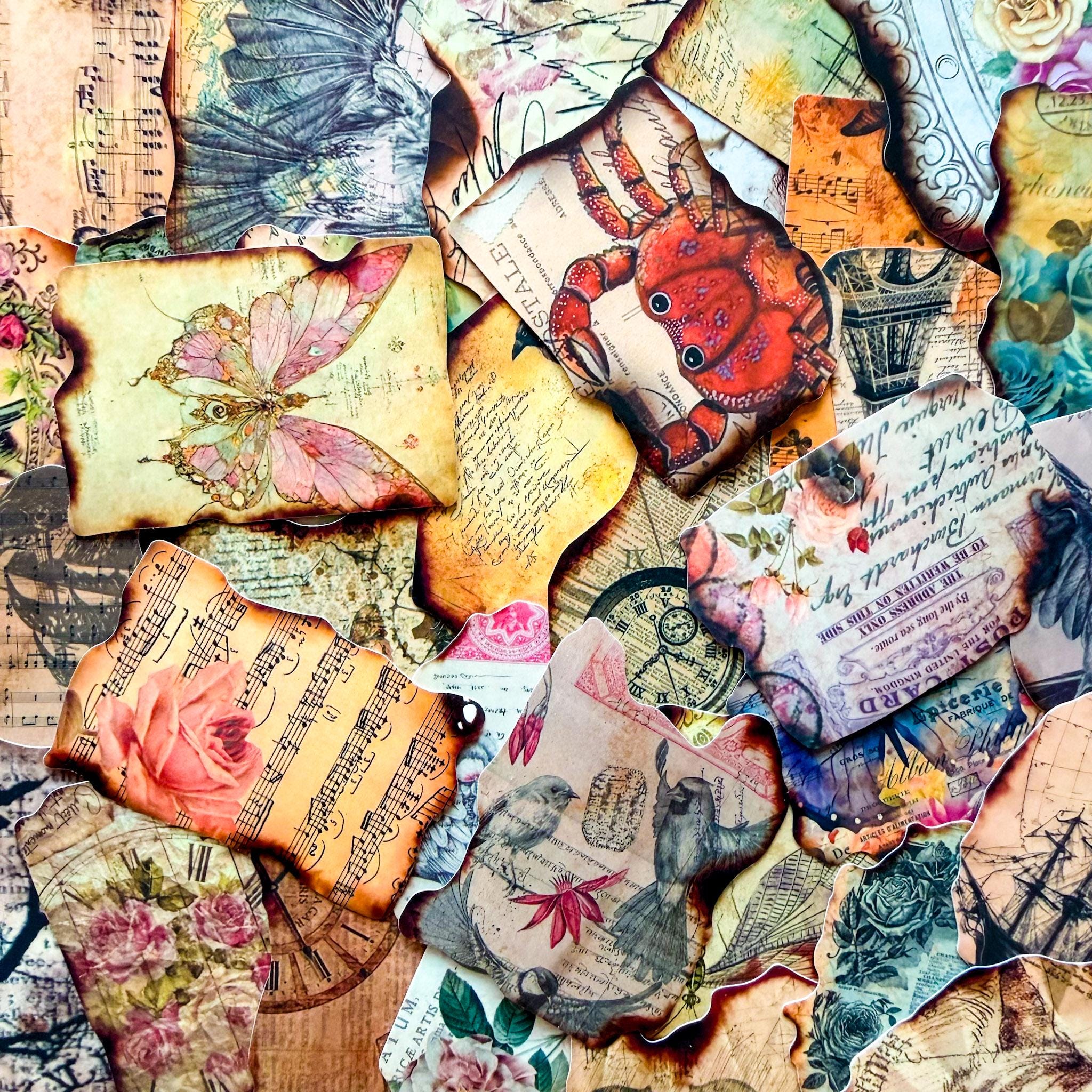 50PCS Burnt Edge Stickers Pack, Vintage Ephemera Collage Stickers ...