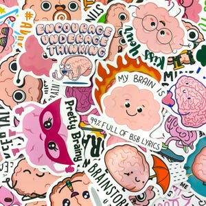 100 pegatinas con frases graciosas, pegatinas con ilustraciones del cerebro, pegatinas impermeables de salud mental, pegatinas con frases graciosas, paquete de cerebros peculiares